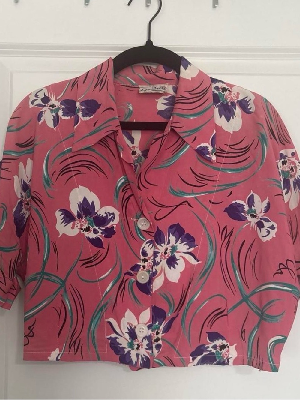 Vintage 50’s-60’s pink floral button up shirt Hawaiian vibe